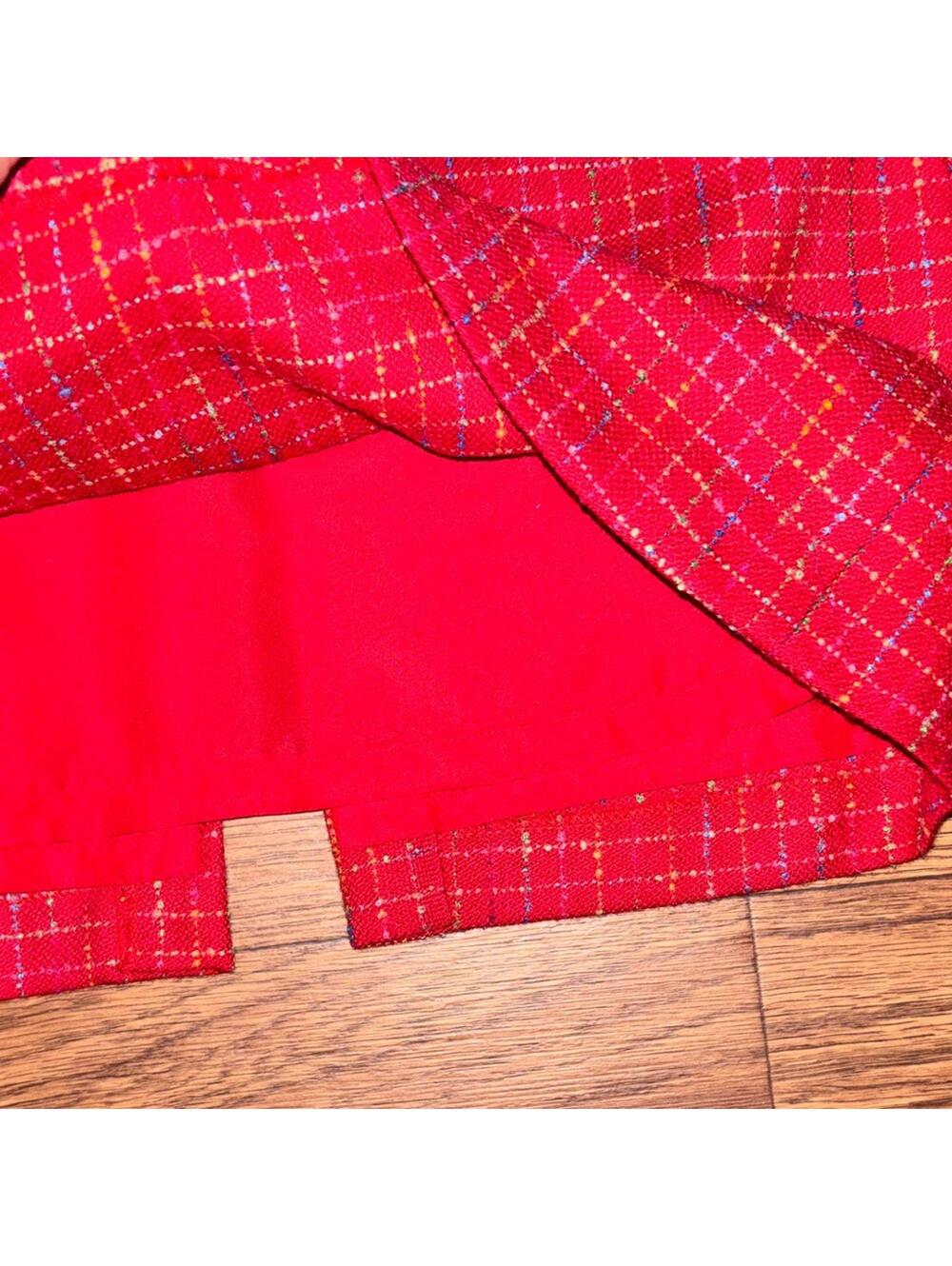 Red Colorful Tweed Plaid Sleeveless Dress Jacket Set Teacher Preppy - Picture 5 of 13